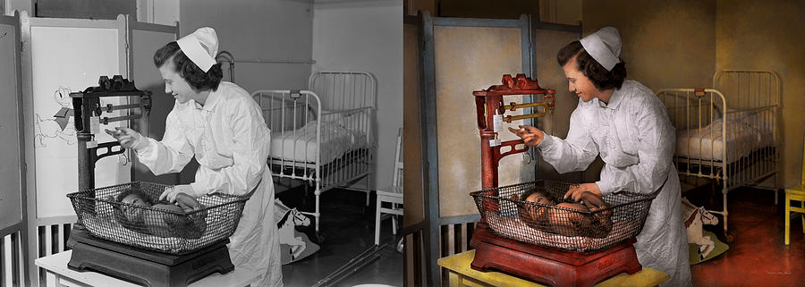 Mothers Day Photograph - Nurse - The pediatrics ward 1943 - Side by Side by Mike Savad