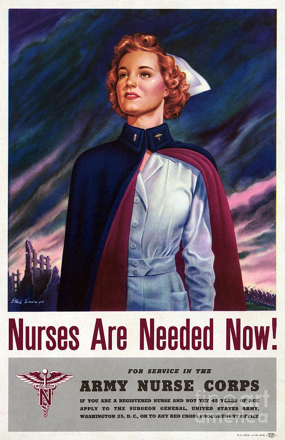 Vintage Painting - Nurses are needed now - Vintage WWII Poster by Vintage Treasure