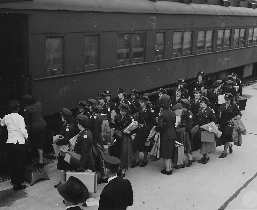 Nurses Climb Aboard Chicago and North Western Train at Camp McCoy - 1945 Photograph by Chicago and North Western Historical Society
