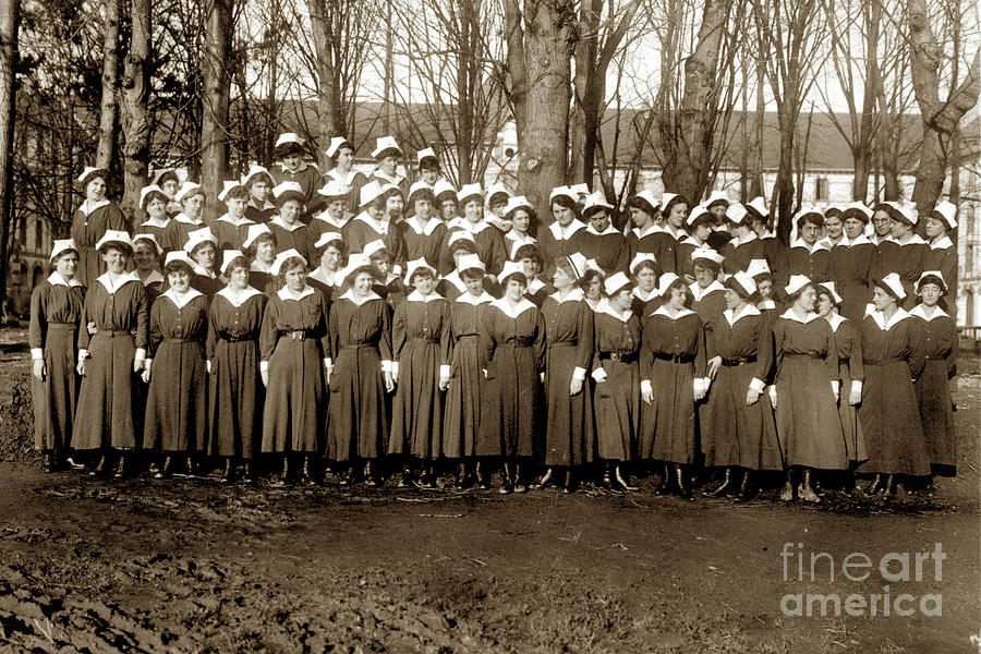 Nursing Photograph - Nursing Staff of Base Hospital 34, U. S. A., Nantes, Loire-Atlantique 1918 by Monterey County Historical Society
