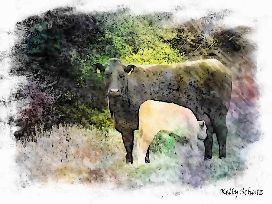Cow Digital Art - Nurturing by Kelly Schutz