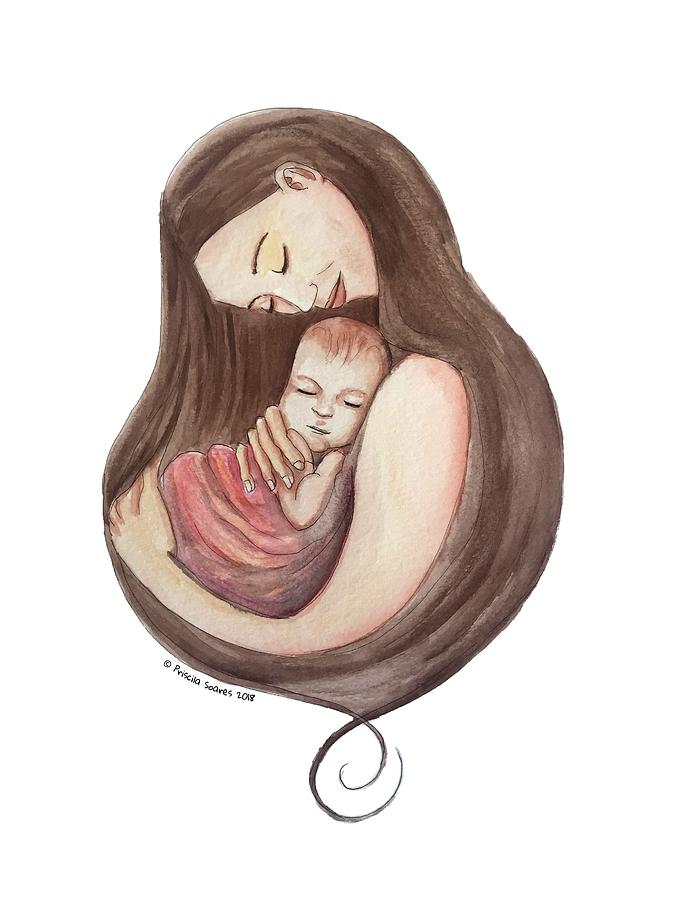 Motherhood Painting - Nurturing Mother by Priscila Soares
