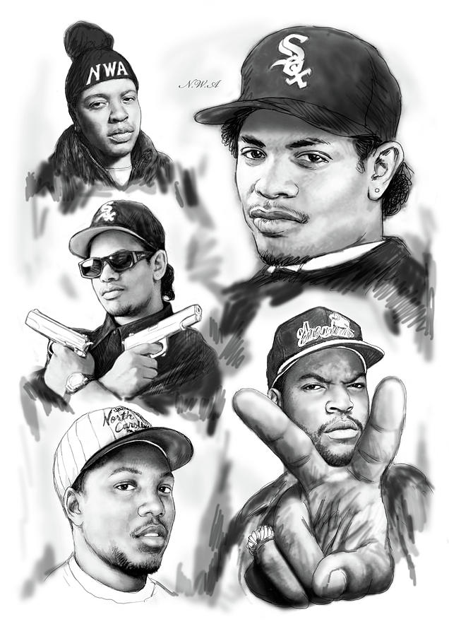 N.W.A. Drawing Art Poster Drawing by Kim Wang