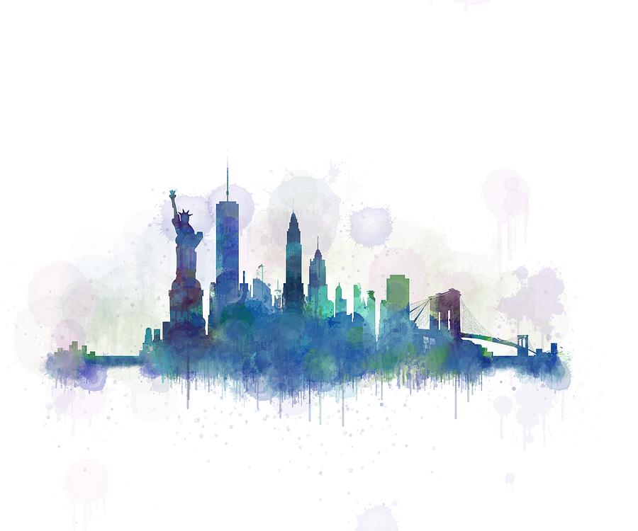 NY New York City Skyline v3 WaterColor Painting by HQ Photo