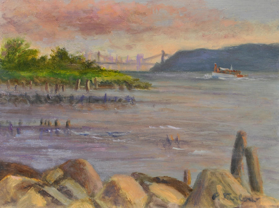 New York City Skyline Painting - NY Skyline and GWB from Hastings On Hudson by Phyllis Tarlow