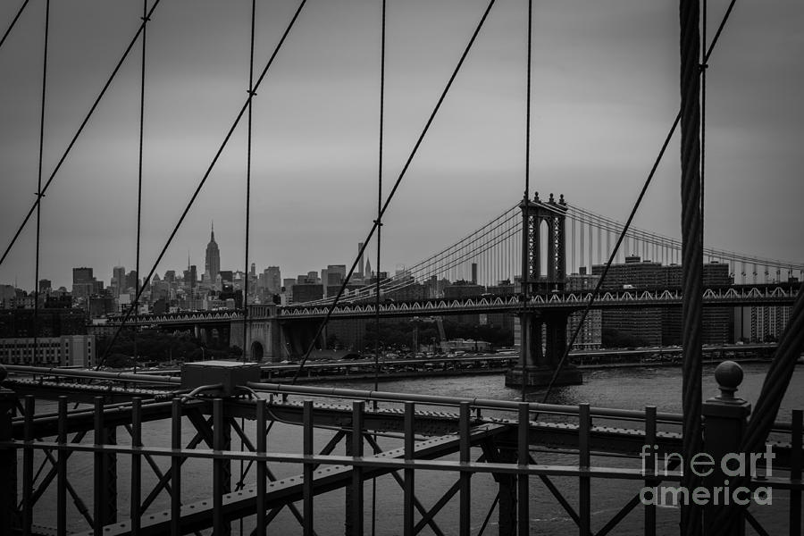 NY Skyline from Brooklyn Bridge Photograph by Franz Zarda