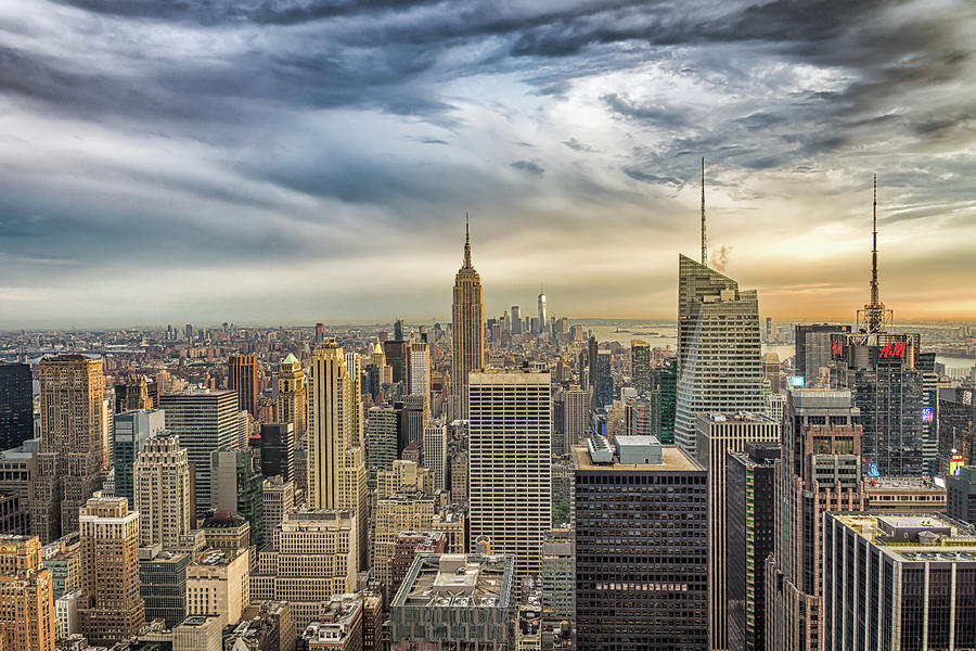 NY Skyline with Swirly Clouds Photograph by Framing Places