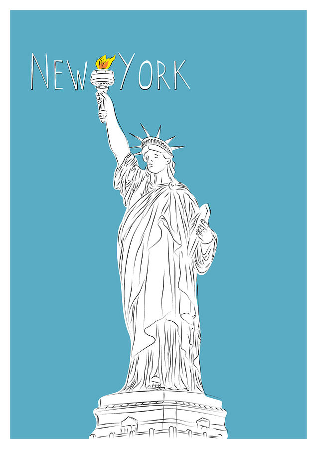 Statue Of Liberty Digital Art - NY Statue of Liberty Line Art by BONB Creative
