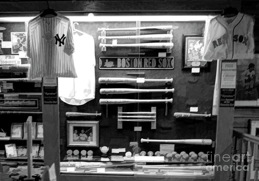 NY Yankees Red Soxs Display BW Baseball  Photograph by Chuck Kuhn
