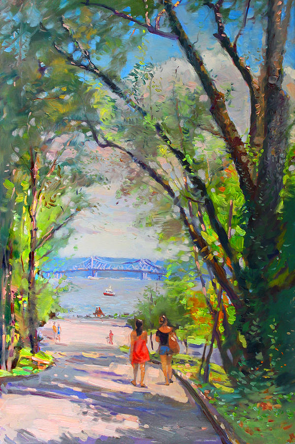 Hudson River Painting - Nyack Park a Beautiful Day for a Walk by Ylli Haruni