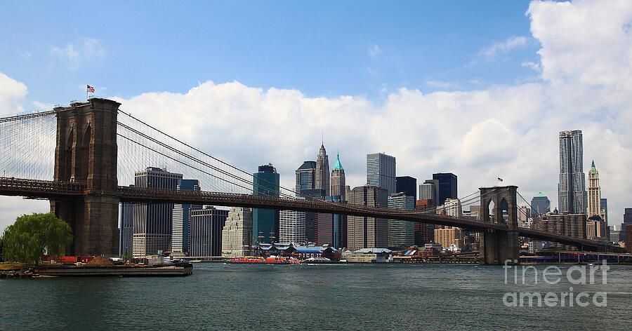 New York City Skyline Photograph - NYC Brooklyn Bridge Midday l by Wayne Moran