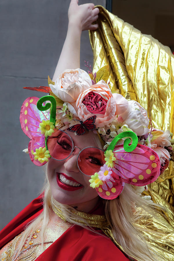 NYC Dance Parade 5_20_17 Woman with Flowered Head Dress Photograph by Robert Ullmann