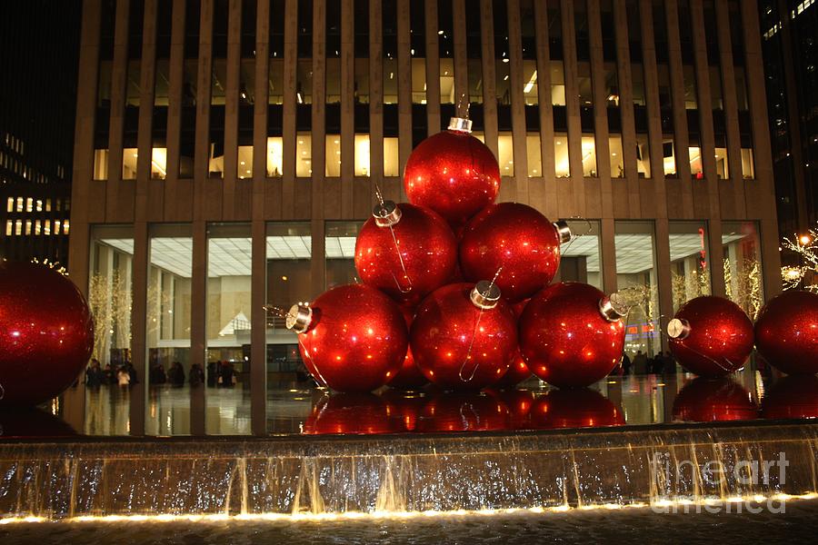 Nyc Giant Christmas Tree Ornament At Night Photograph by John Telfer