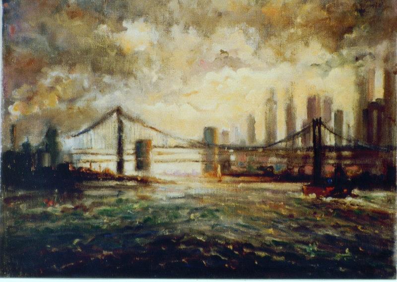 Landscape Painting - NYC Harbor by Walter Casaravilla