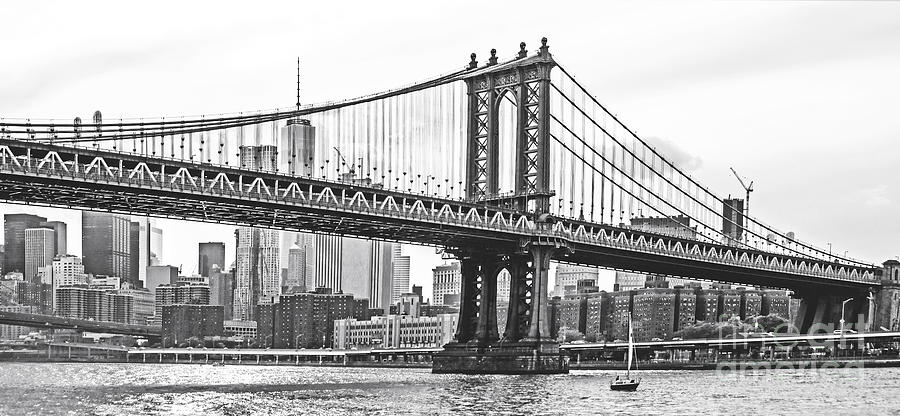 New York Bridges Photograph - NYC Manhattan Bridge in Black and White by Regina Geoghan
