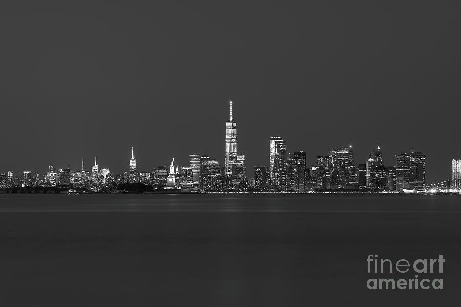 NYC Skyline at Blue Hour BW Photograph by Michael Ver Sprill