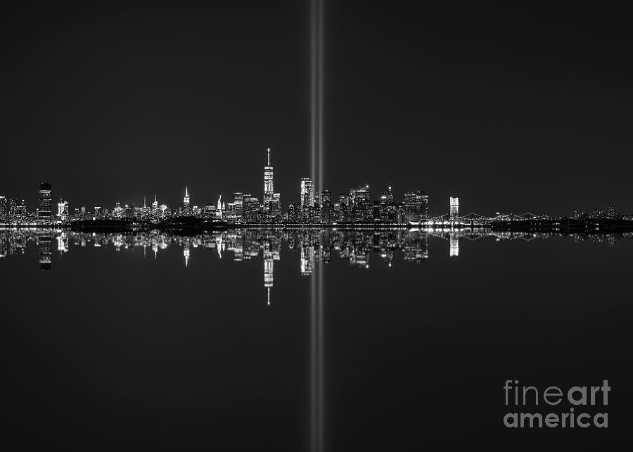 NYC Skyline Tribute In Light BW Photograph by Michael Ver Sprill