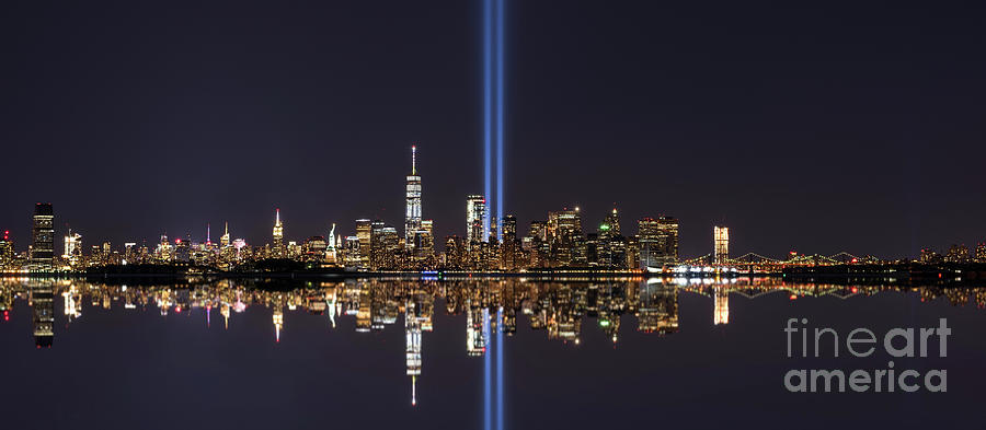 NYC Skyline Tribute In Light Panorama Photograph by Michael Ver Sprill