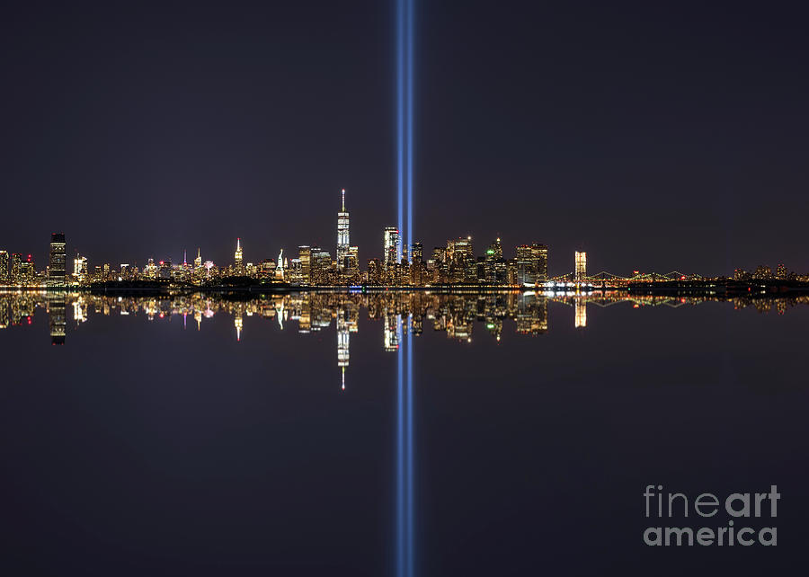 NYC Skyline Tribute In Light Reflections Photograph by Michael Ver Sprill