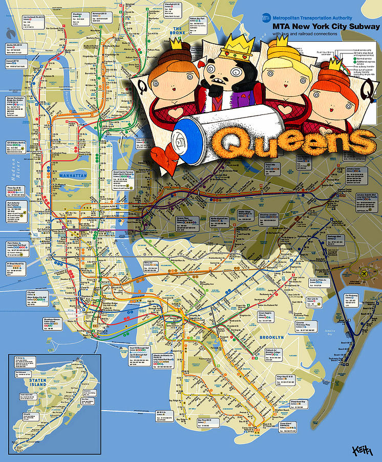 New York City Painting - NYC Subway Map Queens by Turtle Caps
