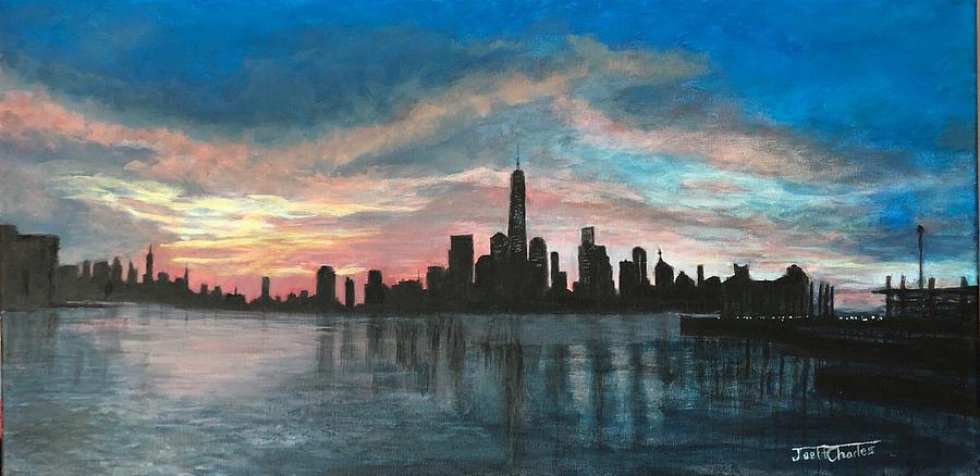 NYC Sunrise Slihouette Painting by Joel Charles