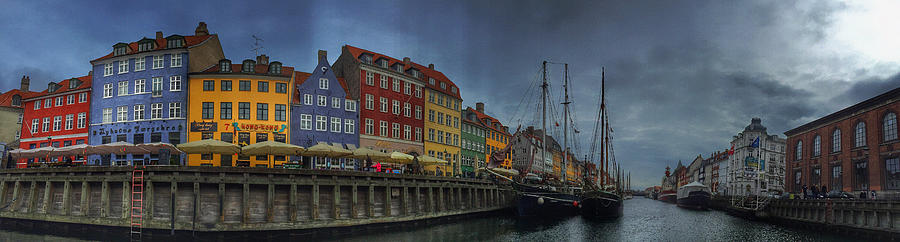 Nyhavn Mixed Media - Nyhavn Panoramic by Linda Woods