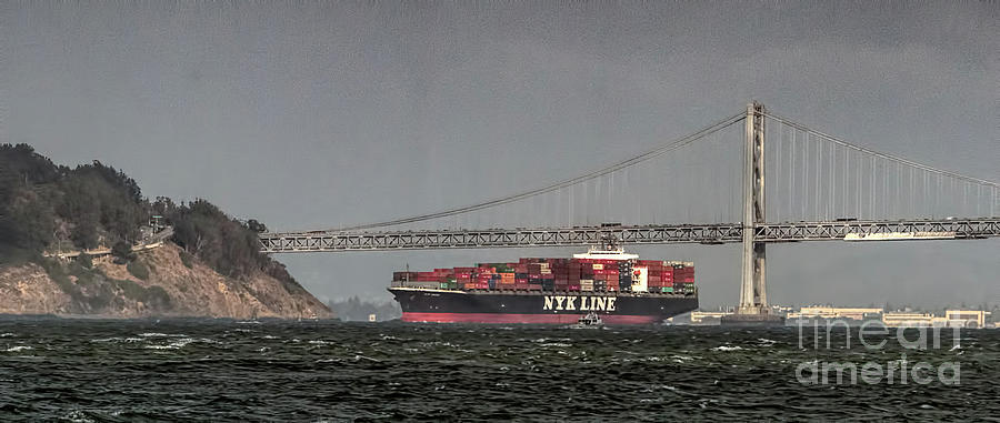 NYL Line Container Ship by Bay Bridge in San Francisco, California Photograph by David Oppenheimer