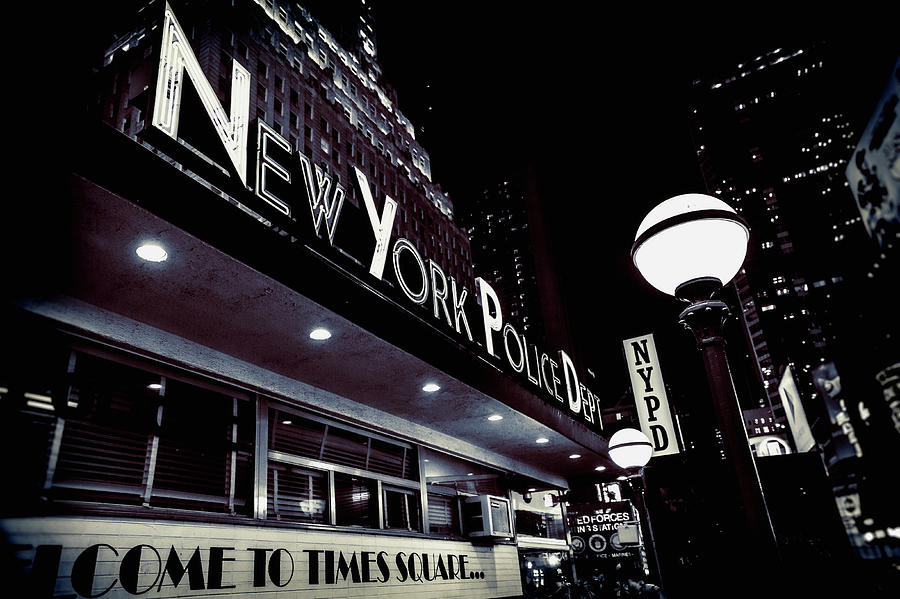 Broadway Photograph - NYPD in Lights by Shelley Evans