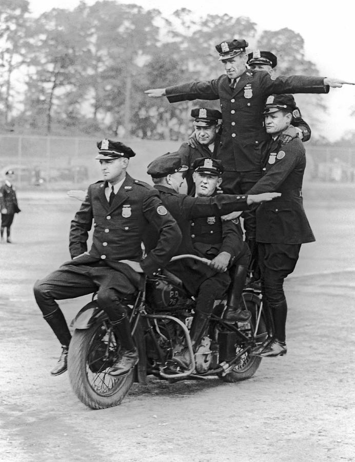 NYPD Motorcycle Stunts Photograph by Underwood Archives