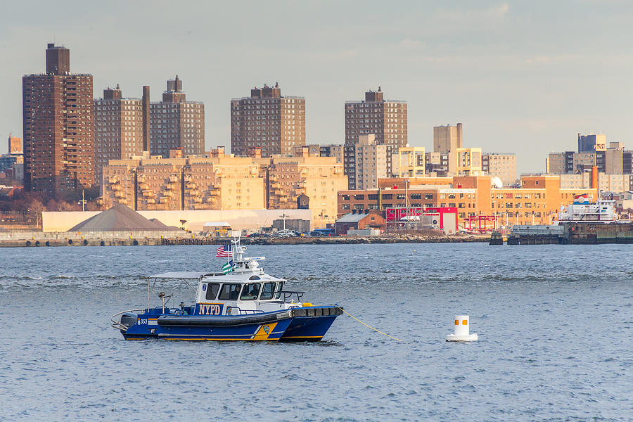 NYPD Patrol Boat in East River Photograph by SR Green