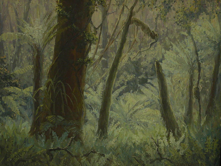 Tree Painting - NZ Bush Interior 1976 by Terry Perham