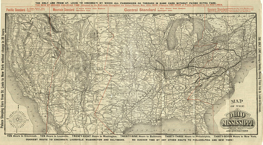Ohio Drawing - O and M Map by Baltimore Ohio Railroad Ohio Drawing - O and M Map by Baltimore Ohio Railroad
