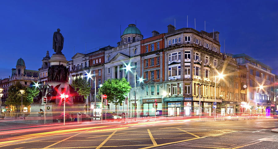 Architecture Photograph - O Connell Street at Night - Dublin City by Barry O Carroll