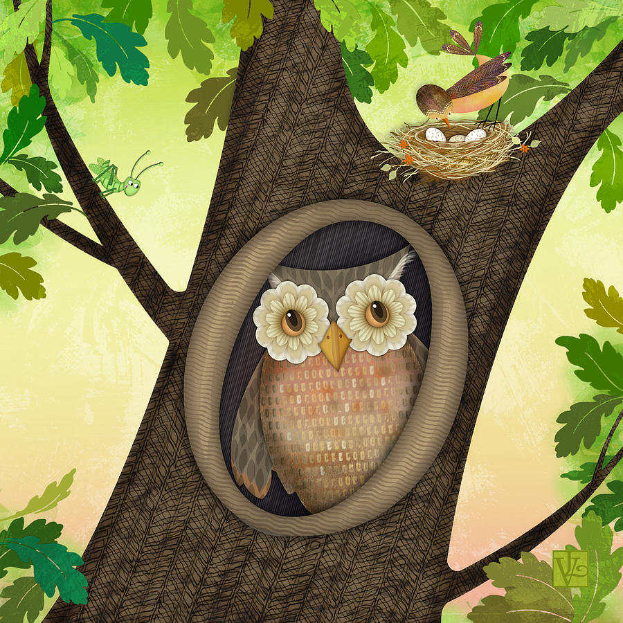 O is for Owl Digital Art by Valerie Drake Lesiak