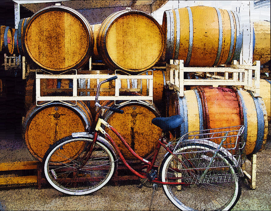 Oak Barrels and Bicycle Photograph by Margaret Hood