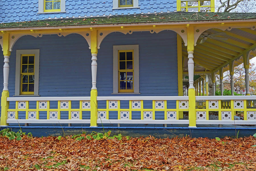 Oak Bluffs Cottages Marthas Vineyard MA Cape Cod Autumn Yellow and Blue Photograph by Toby McGuire