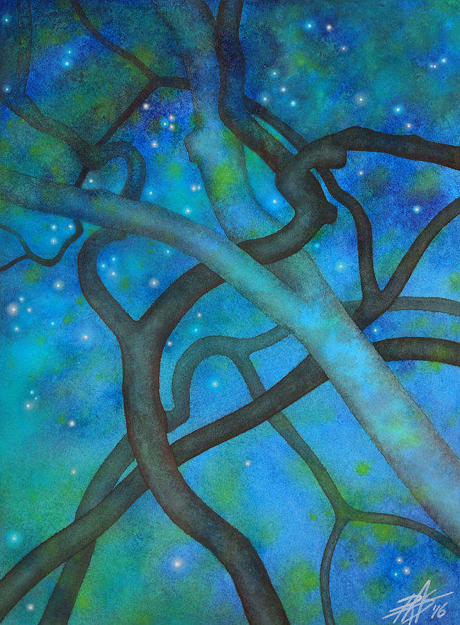 Oak Knotwork with Starfield in Los Penasquitos Canyon Painting by Robin Street-Morris