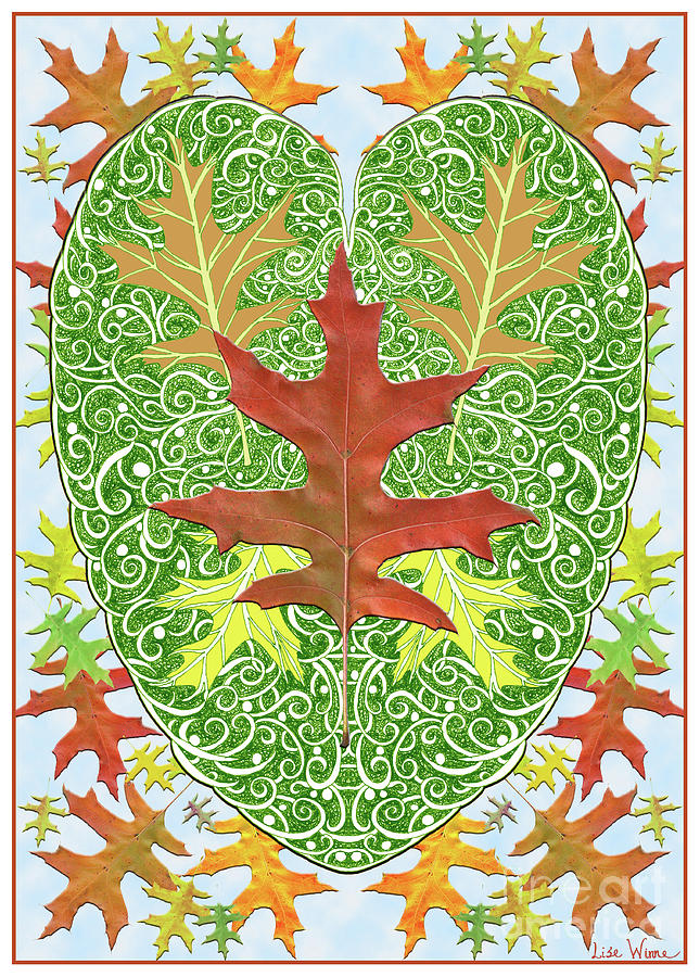 Oak Leaf in a Heart Digital Art by Lise Winne