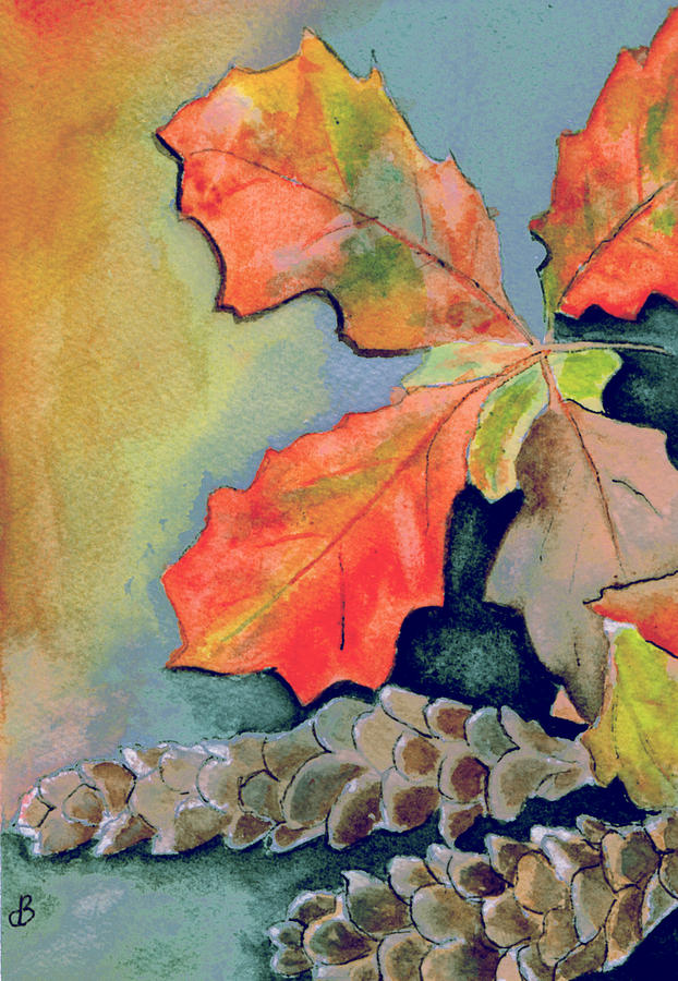 Oak Leaves and Pinecones Painting by Brenda Owen