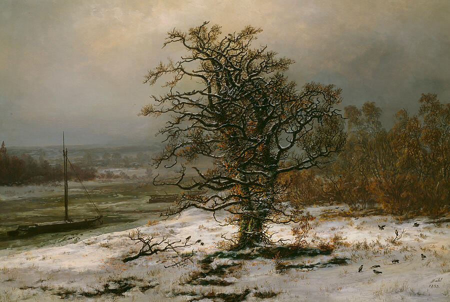 Oak Tree by the Elbe in Winter, from 1853 Painting by Johan Christian Dahl