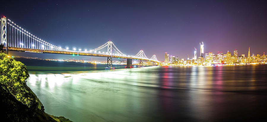 Oakland Bay Bridge In California At Night With San Francisco Sky Photograph by Alex Grichenko