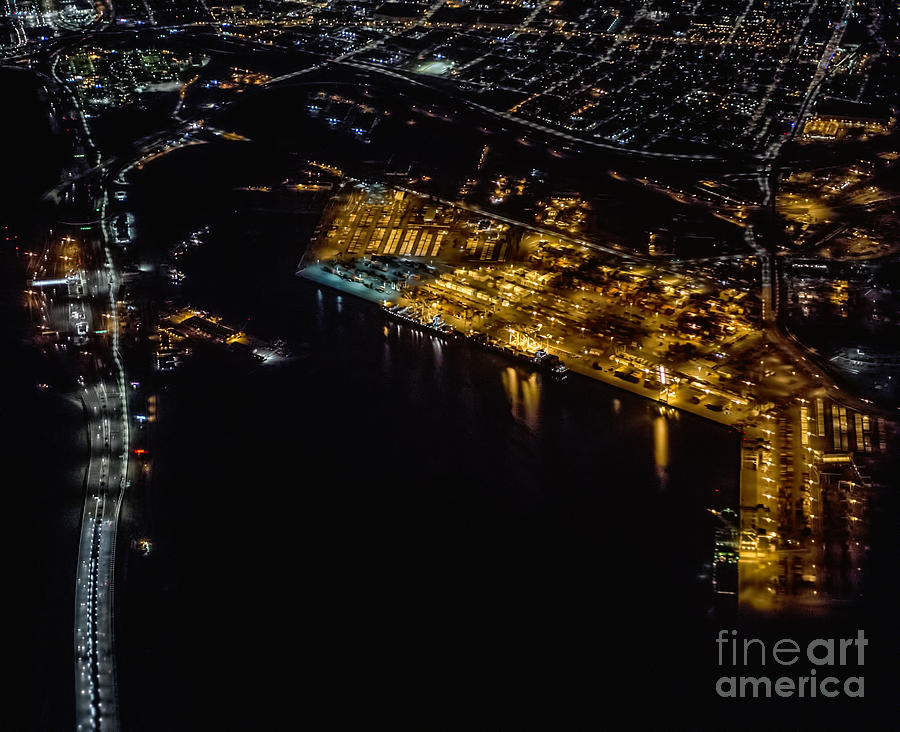 Oakland California at Night Aerial Phot Photograph by David Oppenheimer