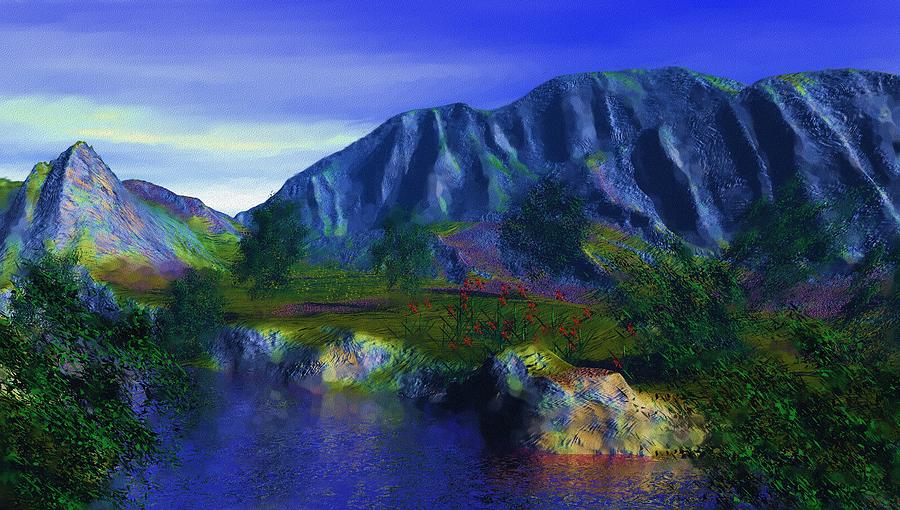 Mountain Digital Art - Oasis by David Lane