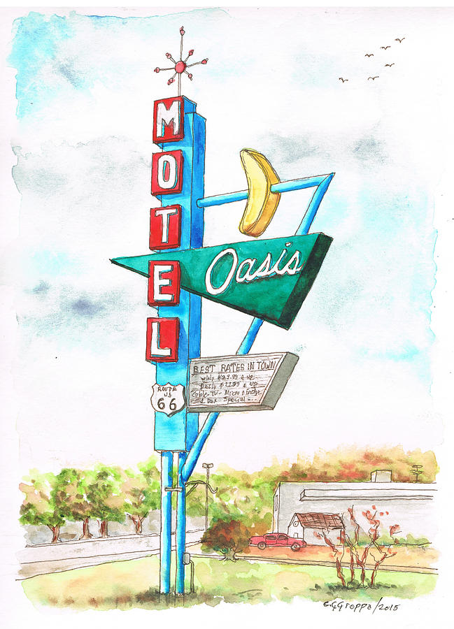 Oasis Motel in Route 66, Tulsa, Texas Painting by Carlos G Groppa