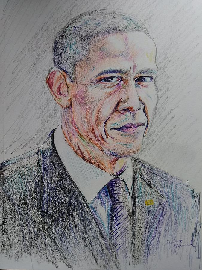 Barack Obama Drawing - Obama Pen Drawing by Joanne Michel