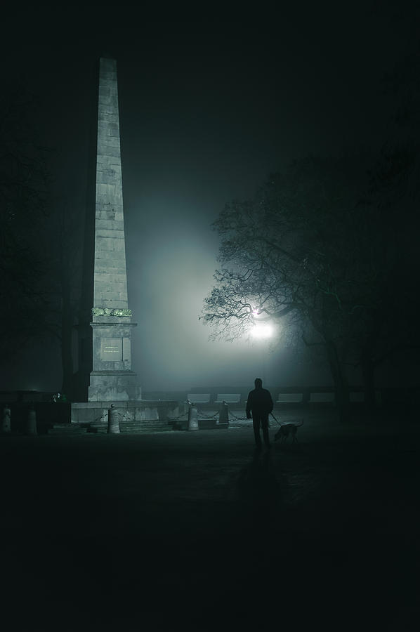 Obelisk. Misty Nights in Brno Photograph by Jenny Rainbow