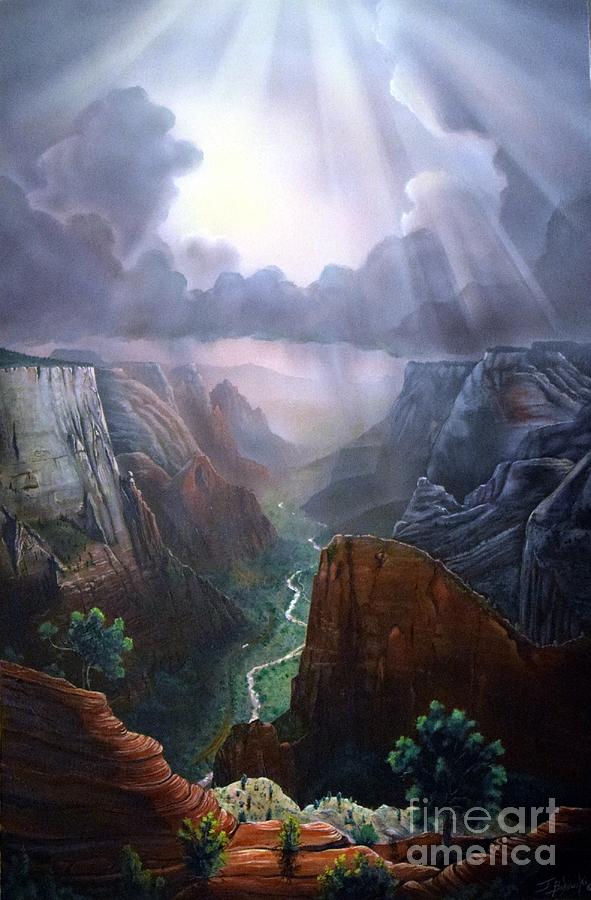 Observation Point ZION Painting by Jerry Bokowski