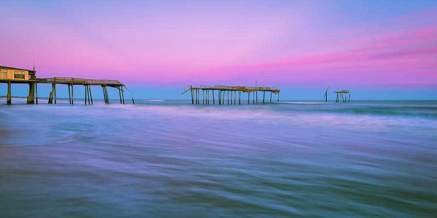 OBX Frisco Fishing Pier Sunset Panorama Photograph by Ranjay Mitra