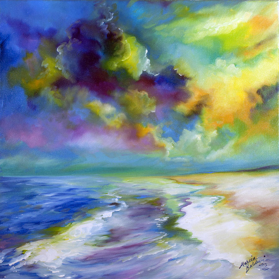 Sunset Painting - OCEAN and BEACH by Marcia Baldwin