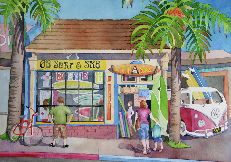 Ocean Beach Surf Shop Painting by Codie Carman